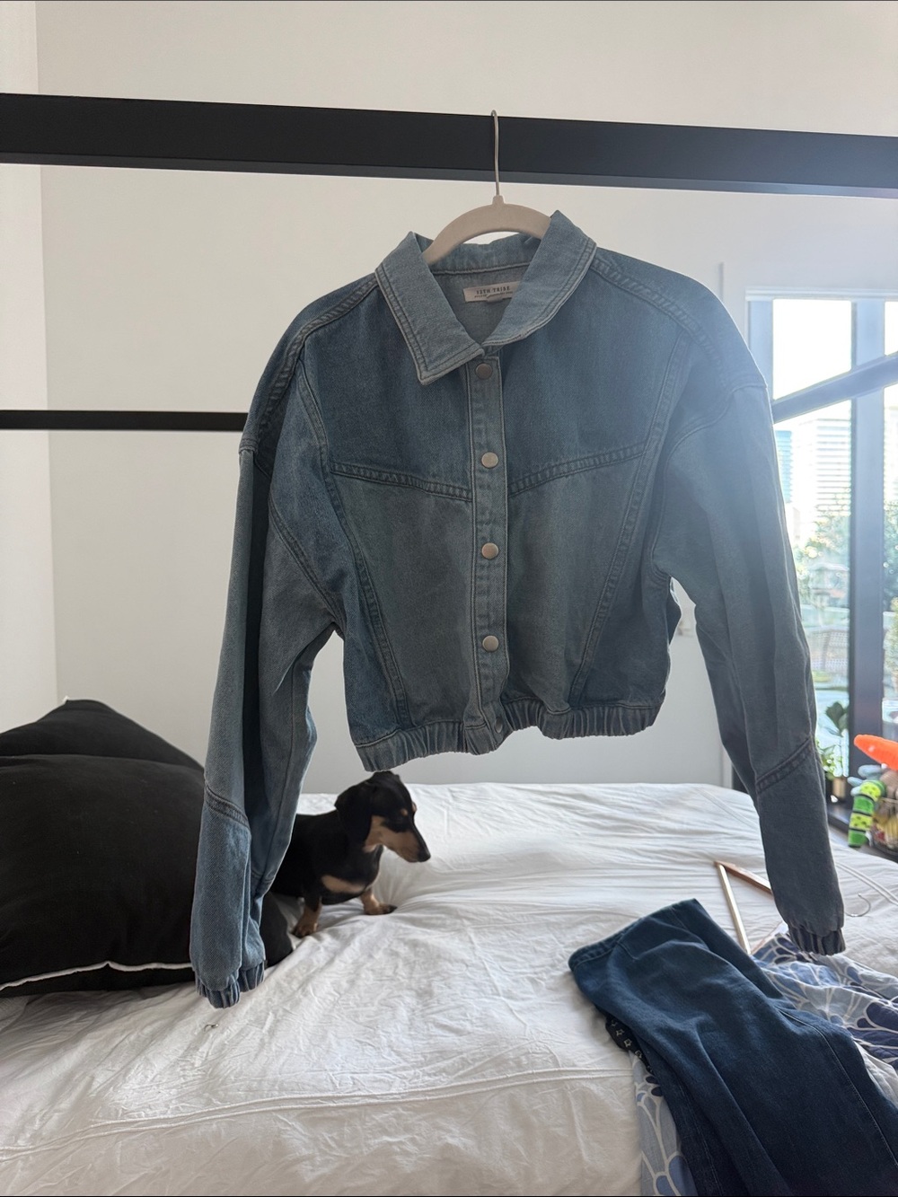 12th Tribe Cropped Denim Jacket in Faded Blue